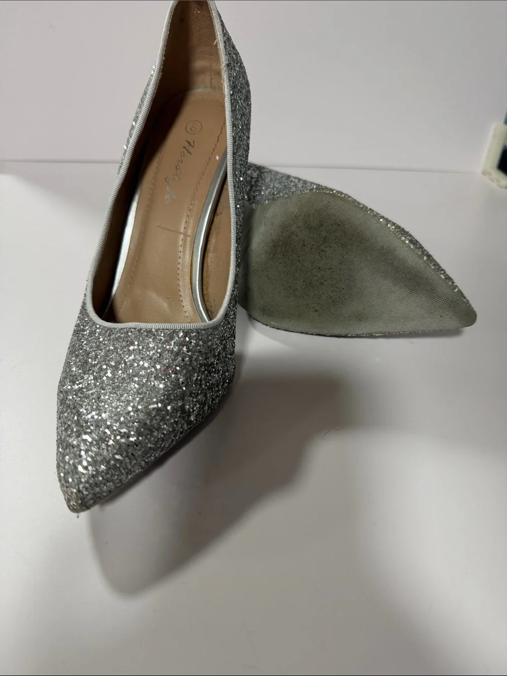 Herstyle Silver Glitter Pointed Pumps - Women's Dress Heels